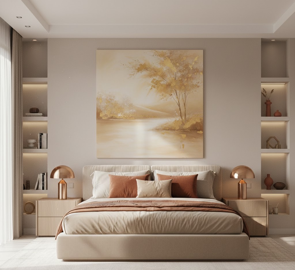 Bedroom with abstract painting