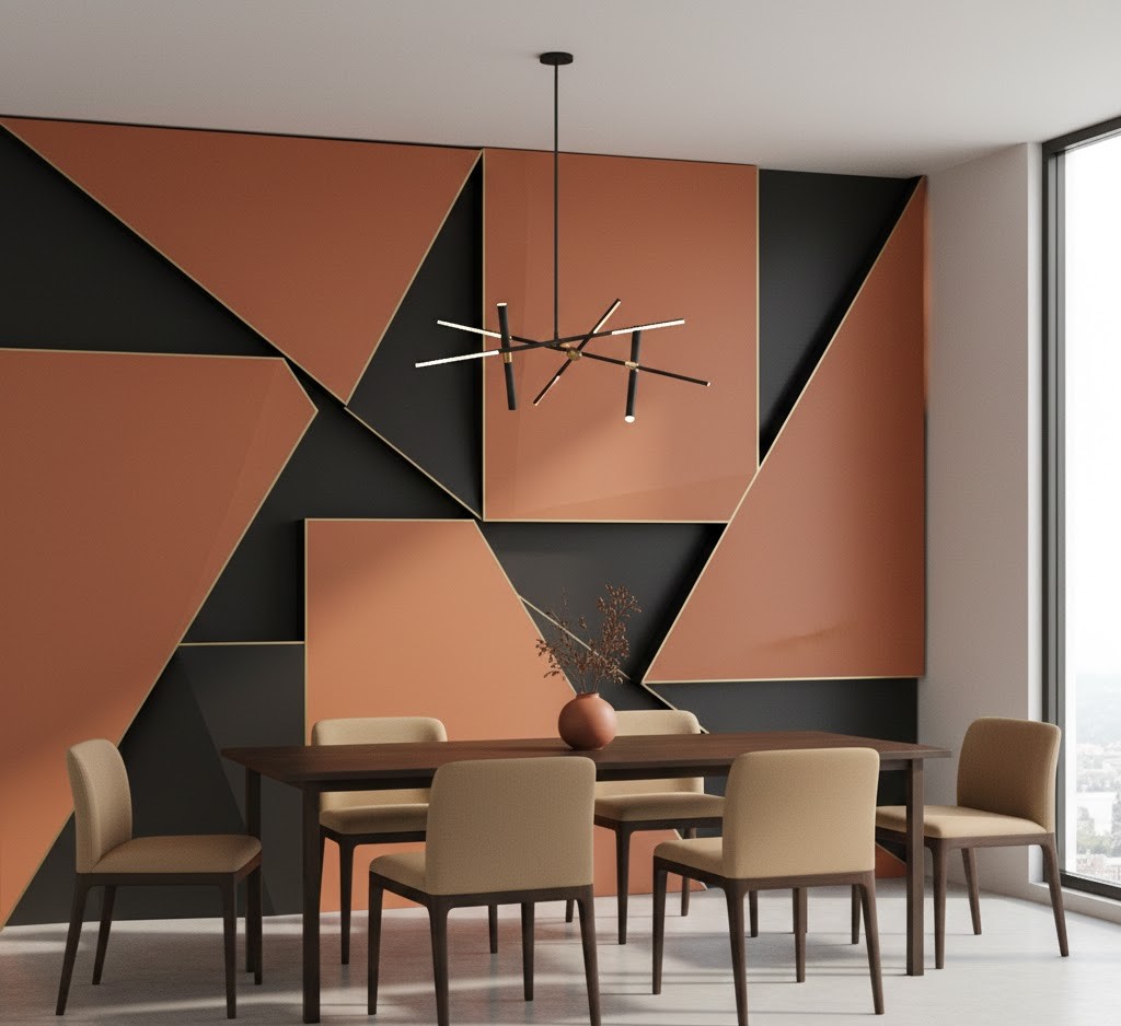 Dining area with geometric panels